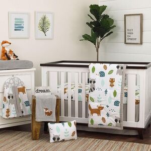 Dreamer Little Woodland Friends 5 Pc. Crib Bedding Set- Grey/Tan/Aqua by NoJo